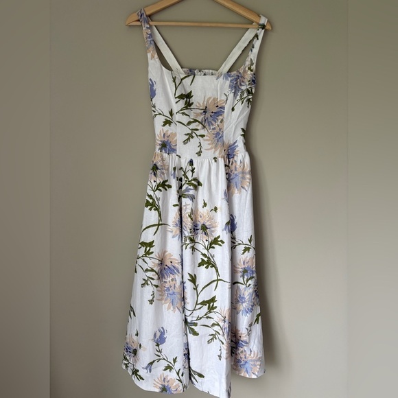 NEW Reformation Janu Midi Linen Dress Serenity White Blue Floral | US 2 / UK 6 - Picture 7 of 15